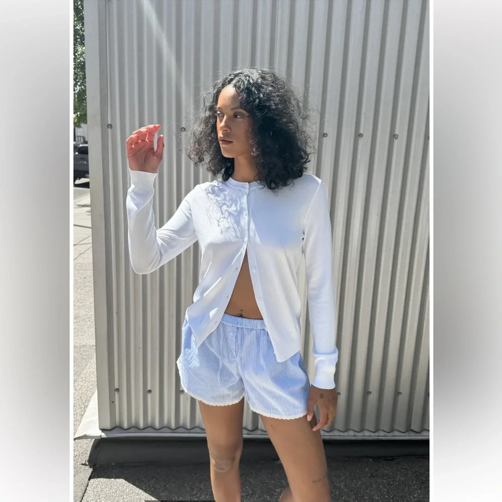 OAK + FORT - WHITE LIGHTWEIGHT KNIT CARDIGAN (Size: M) - Picture 2 of 12